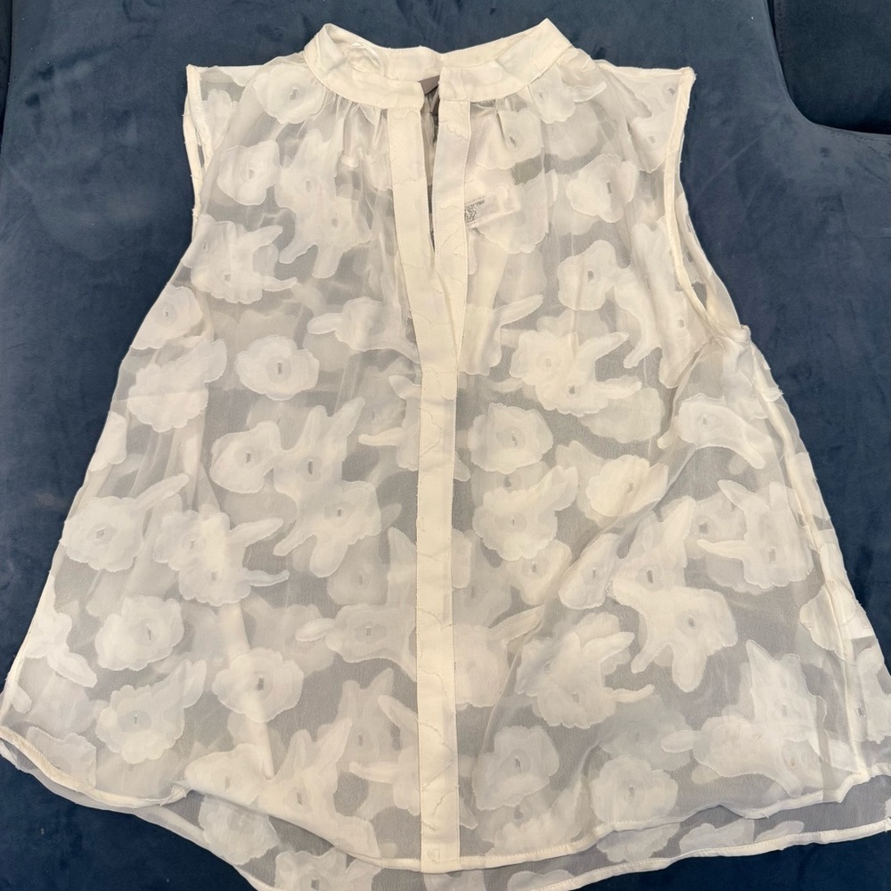 H&M White Floral Sheer Blouse